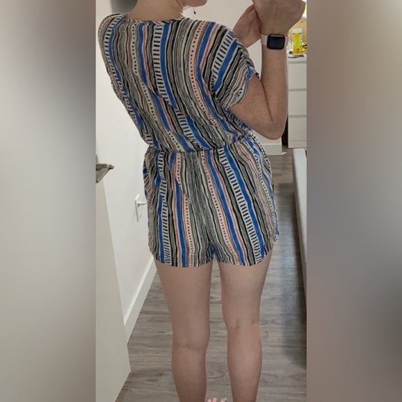 Patrons of Peace Vertical Striped Short Sleeve Romper Red/ Blue/ White/Black - Picture 2 of 6